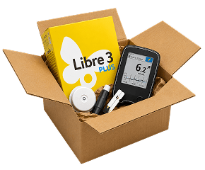 Libre 3 and glucose meter in delivery box